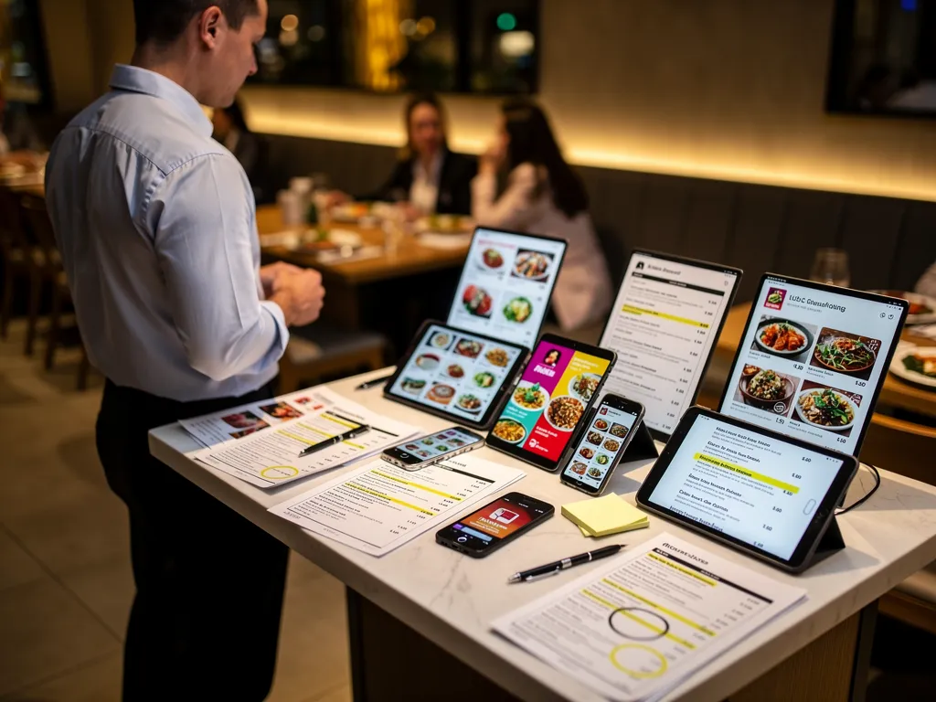 Restaurant digital menus and tablets displaying food options, demonstrating accurate menu listings.